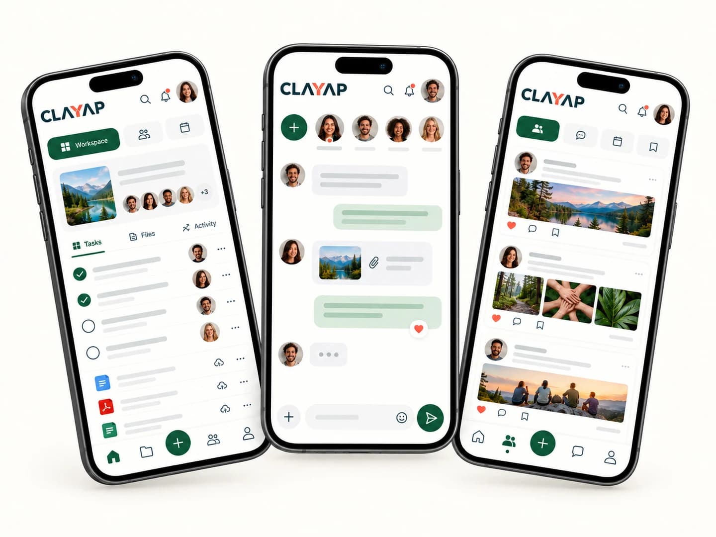 CLAYAP als Produktmotiv: Smartphones für Messenger, Community und gemeinsame Projekte.